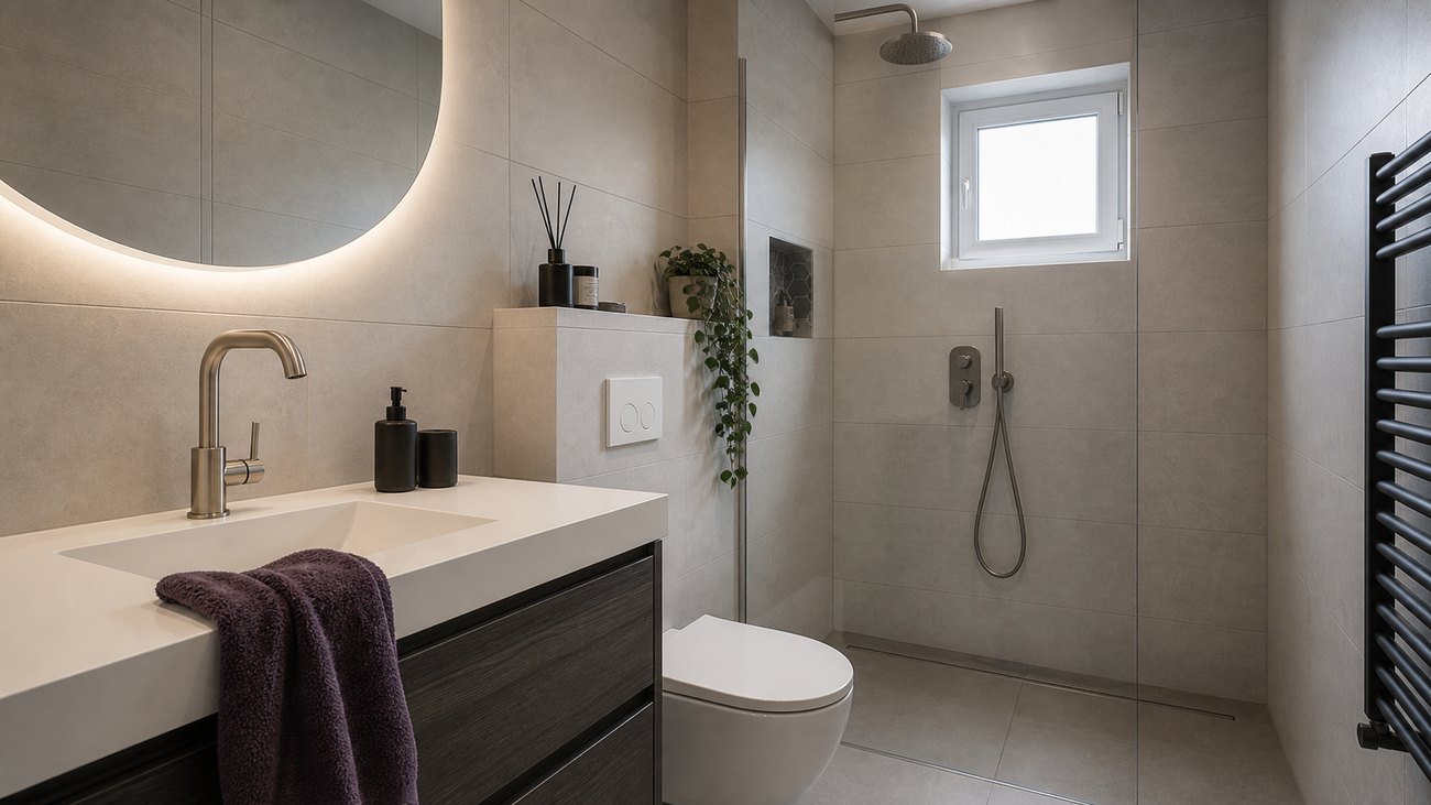 Badkamer renovatie met modern tegelwerk